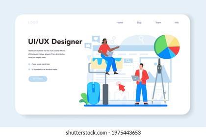 UX UI designer web banner or landing page. App interface improvement. User interface design and user experience development. Modern technology concept. Flat vector illustration
