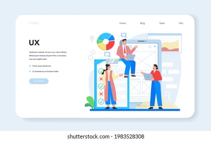 UX UI designer web banner or landing page. App interface improvement. User interface design and user experience development. Modern technology concept. Flat vector illustration