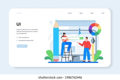 UX UI Designer Web-Banner oder Landing-Page. Verbesserung der App-Schnittstelle. Benutzerschnittstellendesign und Benutzererlebnisentwicklung. Modernes Technologiekonzept. Flache Vektorgrafik
