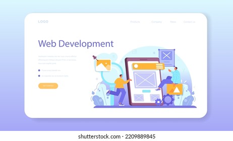 UX and UI designer web banner or landing page. App interface improvement. User interface design and user experience development. Modern digital design industry. Flat vector illustration