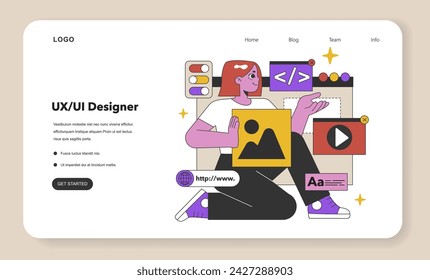 UX UI Designer at Work. A professional combines functionality with aesthetics, focusing on seamless user flow and engaging visuals in digital design. Flat vector illustration