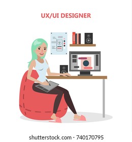 Ux and ui female designer at office with computer.