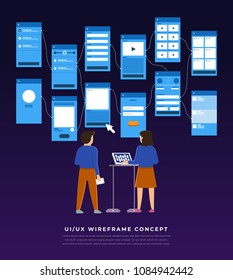 UX UI Flowchart. Mock-ups  mobile application concept flat design. Vector illustration