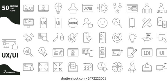 UX UI interface theme icon. Set of icons for website design, mobile, computer, user experience,...