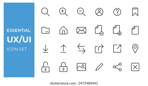 UX UI line icon set. basic essential ux ui kit. User interface 