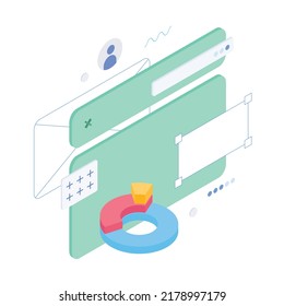 Ux, ui, website design, window, digital, app, presentation, infographic. Isometric vector illustration flat design isolated.