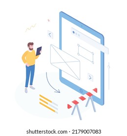 Ux, ui, diseño de sitios web, ventana, digital, aplicación, presentación, infografía. Isometric vector ilustración diseño plano aislado. 