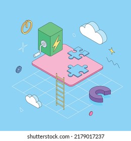 Ux, ui, website design, window, digital, app, presentation, infographic. Isometric vector illustration flat design isolated. Outline, linear style, line art, editable stroke.