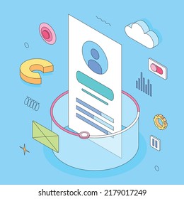 Ux, ui, website design, window, digital, app, presentation, infographic. Isometric vector illustration flat design isolated. Outline, linear style, line art, editable stroke.