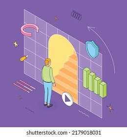 Ux, ui, website design, window, digital, app, presentation, infographic. Isometric vector illustration flat design isolated. Outline, linear style, line art, editable stroke.