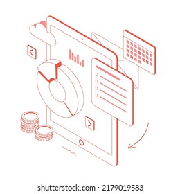 Ux, ui, website design, window, digital, app, presentation, infographic. Isometric vector illustration flat design isolated. Outline, linear style, line art, editable stroke.