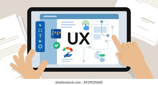 UX user experience design website interaction designer working on screen hands create interface layout using software