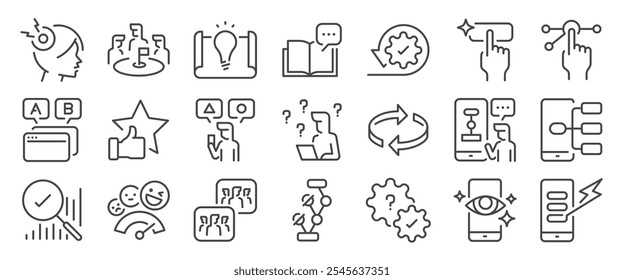 UX User experience icon set. It included contexts such as web, experiences, app, personas, properties, and more. Editable Vector Stroke.