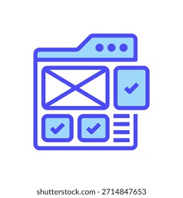Icono de línea de estructura de alambre UX, símbolo de contorno para diseño de Sitio web, interfaz de usuario, plan estructural, creación de prototipos de App y planificación de diseño. Icono de signo de Vector.