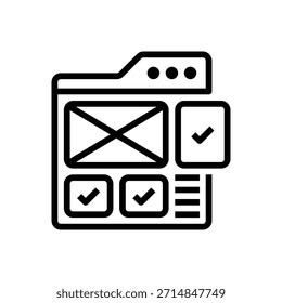Icono de línea de estructura de alambre UX, símbolo de contorno para diseño de Sitio web, interfaz de usuario, plan estructural, creación de prototipos de App y planificación de diseño. Icono de signo de Vector.