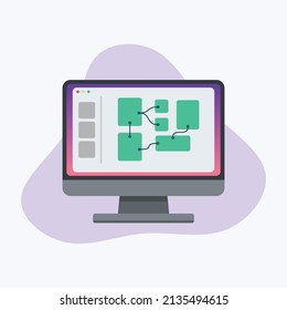 UX-design concept. UI development software window on computer display application. Flat vector illustration.