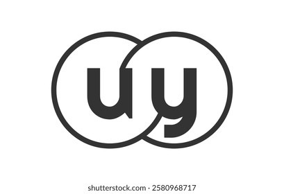 UY business company emblem with outline rounds and letters u y. Logo template of two merged circles for brand identity, logotype. Vector Infinity symbol  and technology sign.