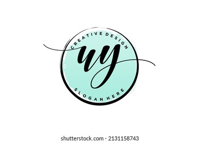 UY handwriting logo with circle template vector signature, wedding, fashion, floral and botanical with creative template.