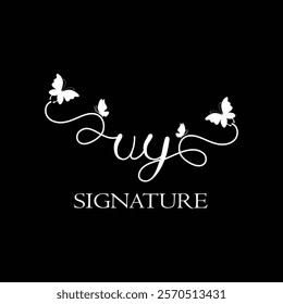 UY Handwritten initial letter, UY simple signature vector logo with butterfly shape variation, beauty, photography letter logo design. U Y