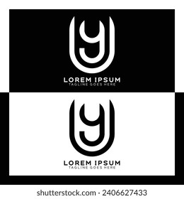 Las letras iniciales de UY vincularon el elegante logo. monograma de diseño de patrones de letra U e Y
