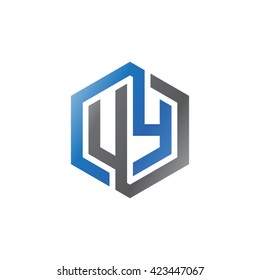 UY initial letters looping linked hexagon logo black gray blue