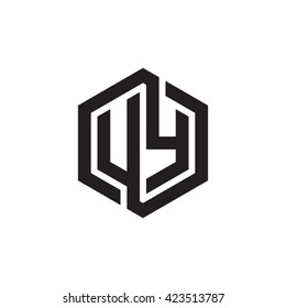UY initial letters looping linked hexagon monogram logo