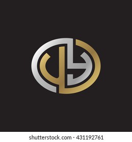 UY initial letters looping linked ellipse elegant logo golden silver black background