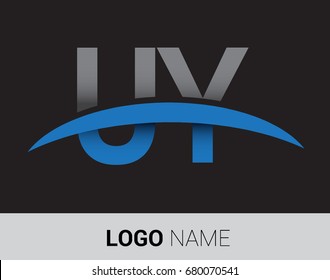 UY initial logo company name colored grey and blue swoosh design.