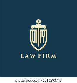 UY initial monogram for law firm with sword and shield logo image