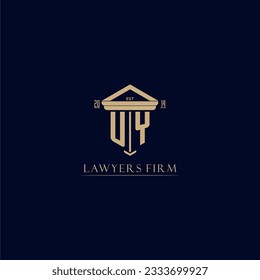 Logo inicial de la firma de abogados de monograma UY con diseño de hitos
