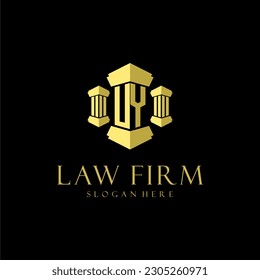 Logo inicial de monograma de UY para la firma de abogados con diseño de hitos