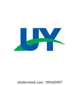 UY initial overlapping swoosh letter logo blue green