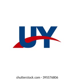 UY initial overlapping swoosh letter logo blue red