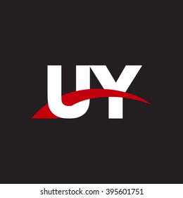 UY initial overlapping swoosh letter logo white red black background