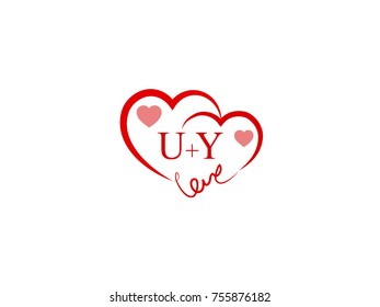 UY Initial wedding invitation, love logo template vector
