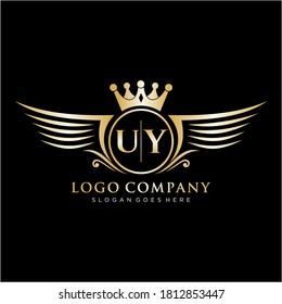 UY Letter Initial with Royal Wing Logo Template.