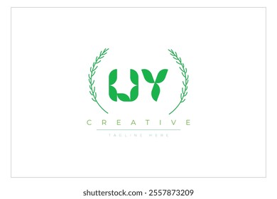 UY letters eco logo with leaf. Fresh nature and healthy leaf logo design.