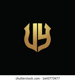 UY logo monogram with gold colors and shield shape design template