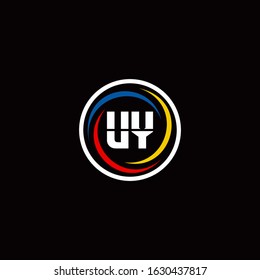 UY logo monogram isolated on circle shape with 3 slash colors rounded design template