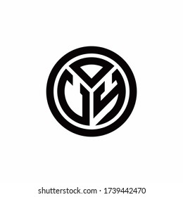 UY monogram logo with circle outline design template isolated on white background