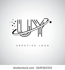 UY Orbit Monogram Logo - Futuristic Minimal Letter mark with Circular Line Art, Tech-Inspired Dots and Space Motion Concept for Modern Branding Identity (Logotipo de Monograma de Órbita UY - Marca de Letra Mínima Futurista com Linha de Arte Circular, Pontos Inspirados na Tecnologia e Conceito de Movimento Espacial para Identidade de Marca Moderna)