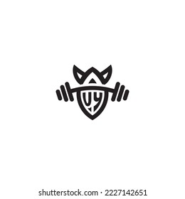 UY simple line fitness gym concept in high quality professional design that will print well across any print media