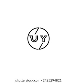 Logo y círculo del concepto del contorno simple de UY del fondo blanco y negro del diseño inicial