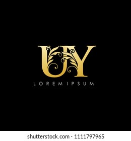 UY U Y Gold Letter Logo With Luxury Floral Design