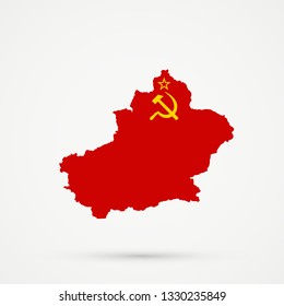 Uyghuristan ( East Turkestan, Xinjiang)  map in Union of Soviet Socialist Republics (USSR) flag colors, editable vector.