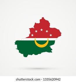 Uyghuristan ( East Turkestan, Xinjiang)  map in Arab Maghreb Union (AMU) flag colors, editable vector.