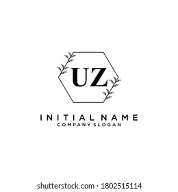 UZ Beauty vector initial logo, handwriting logo of initial signature, wedding, fashion, jewerly, boutique, floral and botanical with creative template for any company or business.