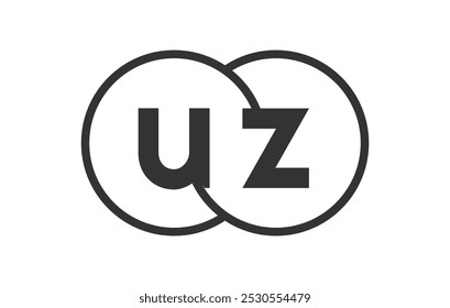 UZ business company emblem with outline rounds and letters u z. Logo template of two merged circles for brand identity, logotype. Vector Infinity symbol  and technology sign.