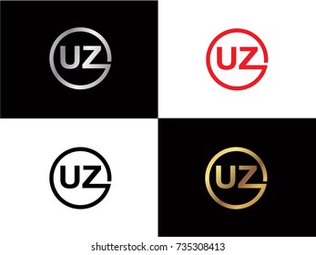 UZ Circle Letter Logo Design with RED GOLD BLACK Silver Vector Illustration