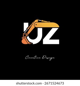 UZ Excavator Arm Construction Logo - Bold Industrial Letter mark Design for Heavy Equipment, Contractor Branding and Modern Engineering Identity	
